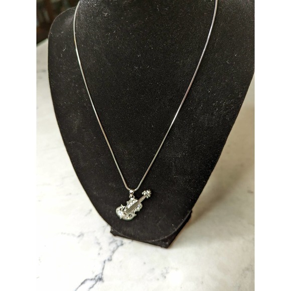 Violin Strings Necklace White Gold Plated Pendant with Crystals - Picture 9 of 10